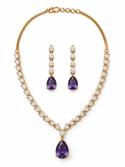 South Indian Gold Plated Purple AD Teardrop Jewellery Set for Women