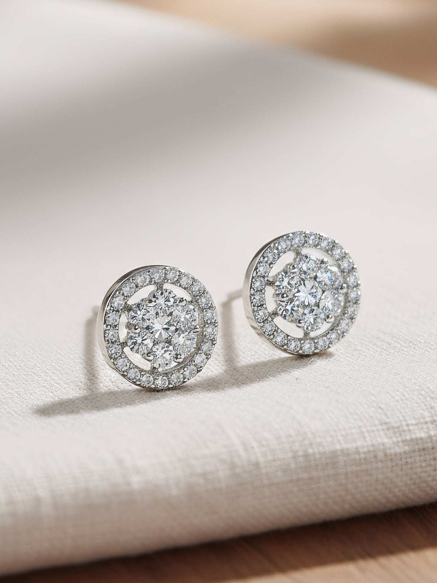 Silver Plated AD Round Stud Earrings for Women