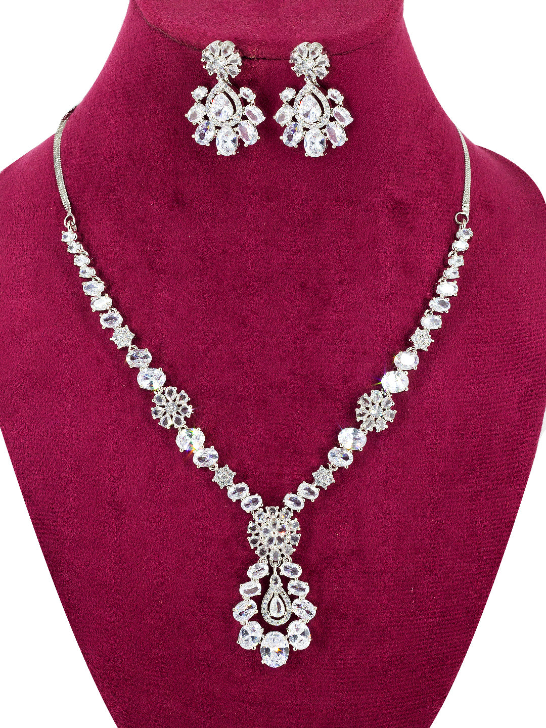 American Diamond Floral Designer Statement Jewellery Set