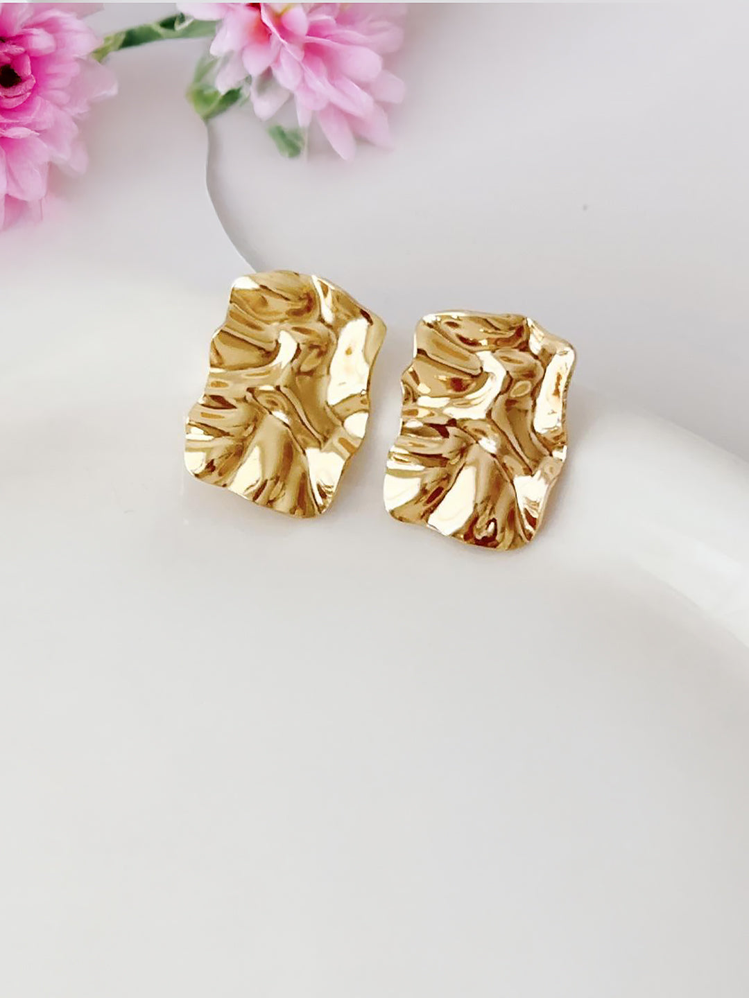 Stainless Steel Anti Tarnish Crushed Stud Earrings