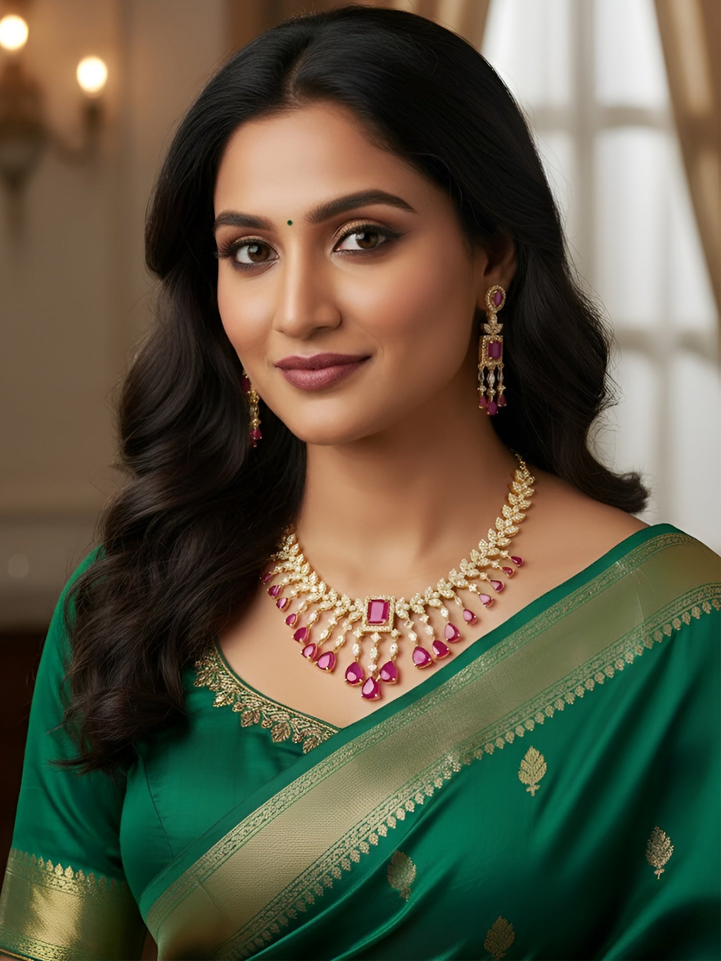 Gold Plated Red AD Studded Jewellery Set