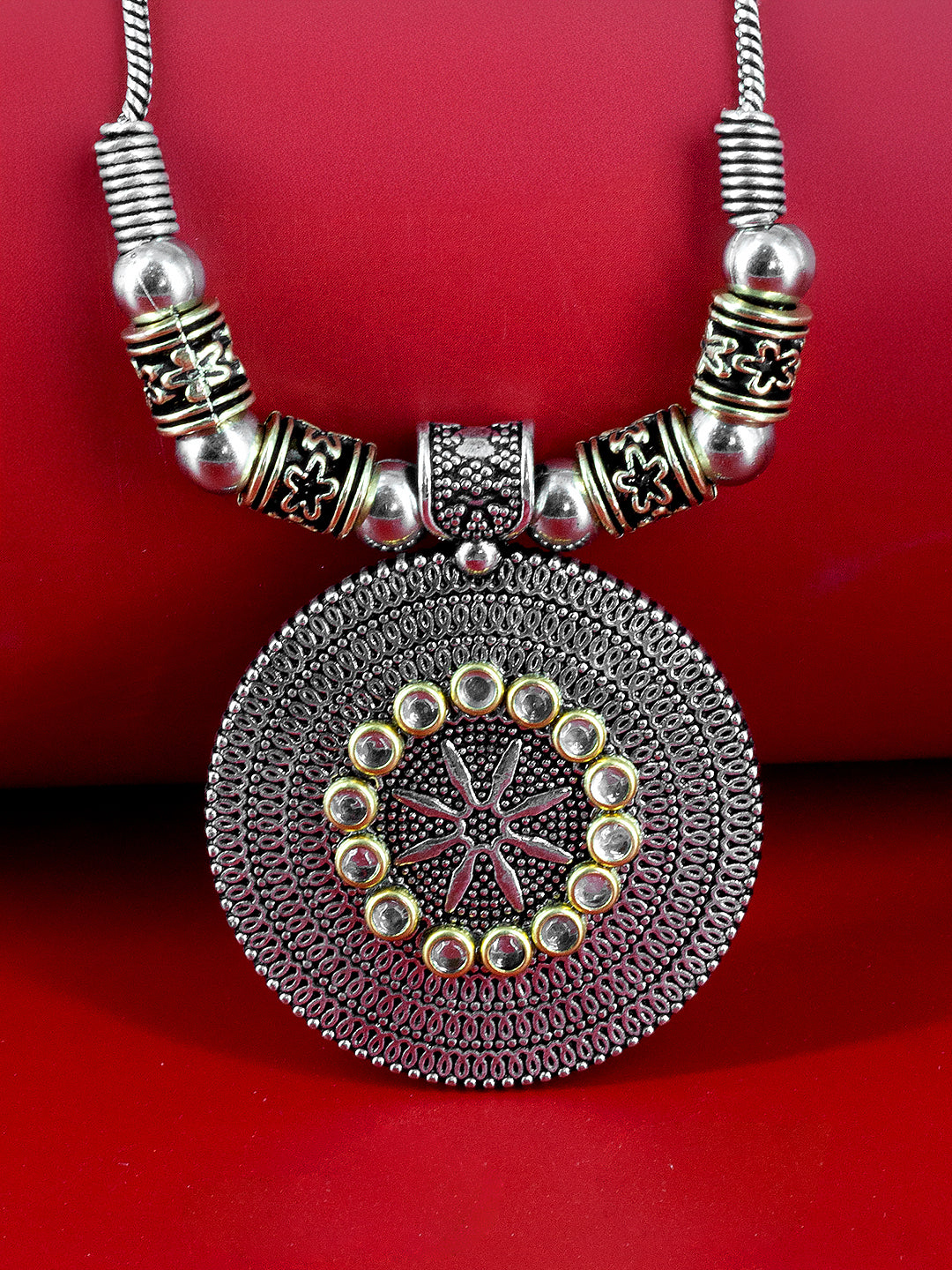 Oxidized Floral Chain Necklace
