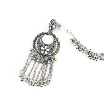 Silver Oxidised Jhumka Earring with Chain for Women