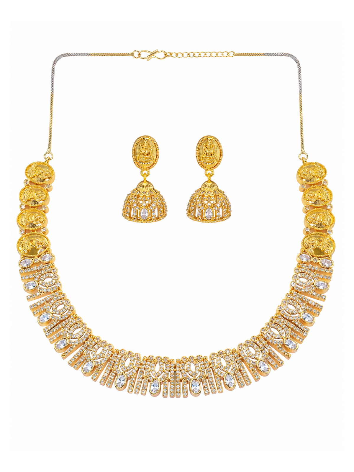 Gold Plated American Diamond Temple Jewellery Set