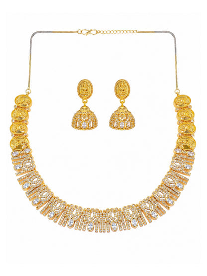 Gold Plated American Diamond Temple Jewellery Set