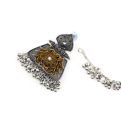 Silver Oxidised Floral Jhumka Earring with Chain for Women