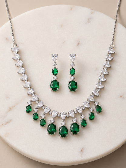 Silver Plated Green AD Choker Set for Women