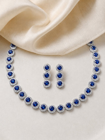 Silver Plated Blue AD Jewellery Set for Women