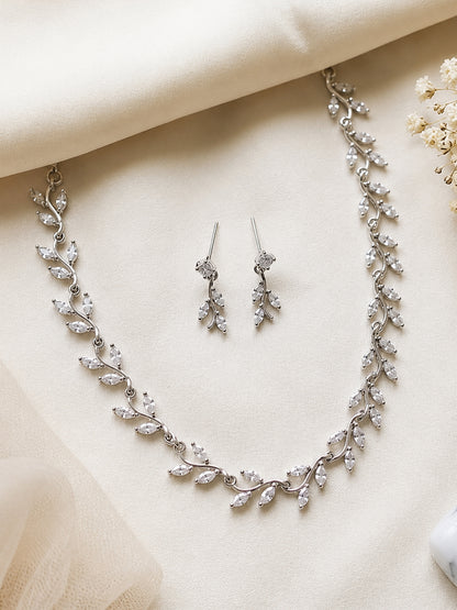 Silver Plated AD Floral Jewellery Set for Women
