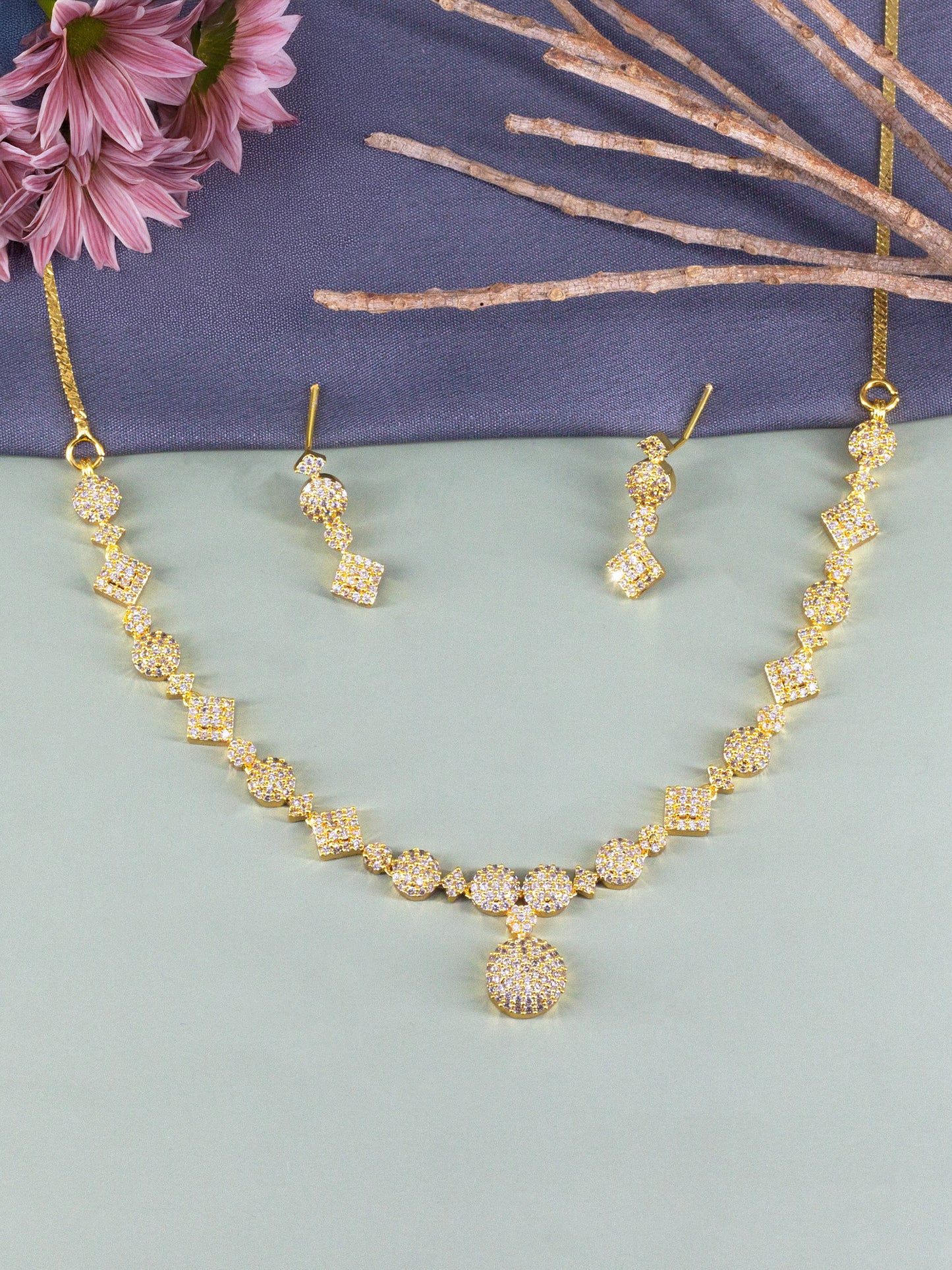 Gold Plated White American Diamond Jewellery Set for Women