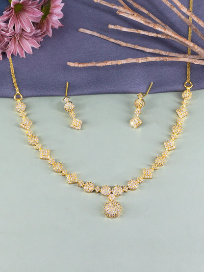 Gold Plated White American Diamond Jewellery Set for Women