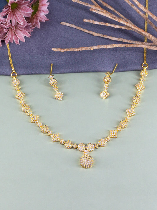 Gold Plated White American Diamond Jewellery Set for Women