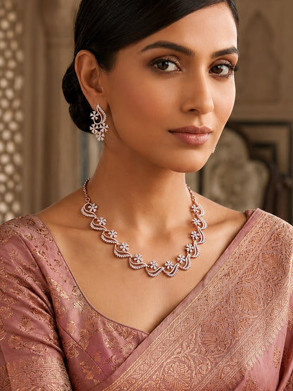 Rose Gold Plated AD Floral Jewellery Set for Women