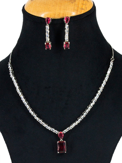 Silver Plated Red AD Minimal Jewellery Set