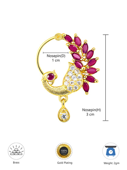 Gold Plated American Dimaond Peacock Drop Nose Ring