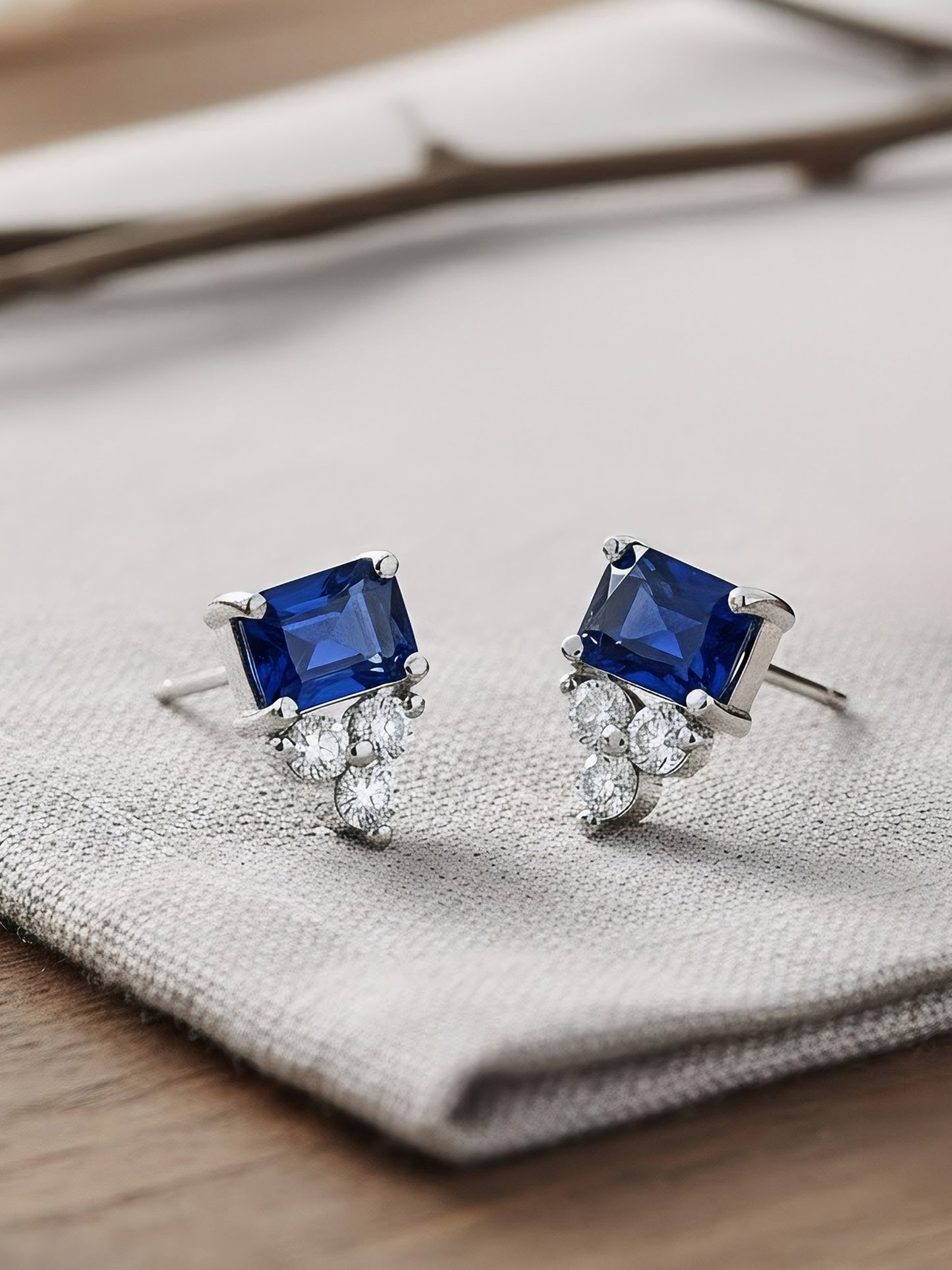 Rhodium Plated Blue AD Studs for Women