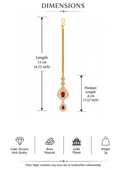 Gold Plated Red AD Maang Tikka for Women