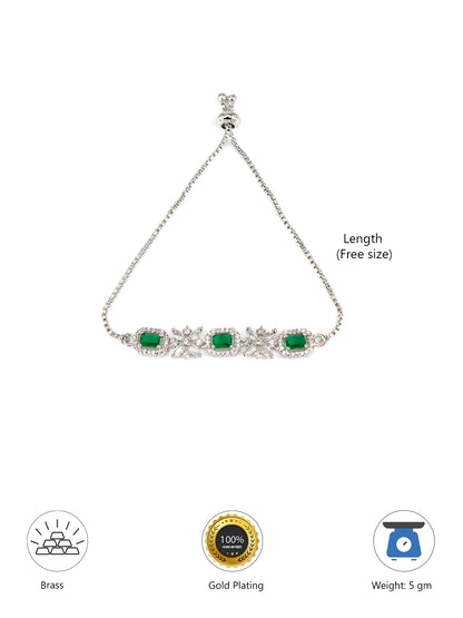 American Diamond Floral Design Green Adjustable Bracelet For Women and Girls