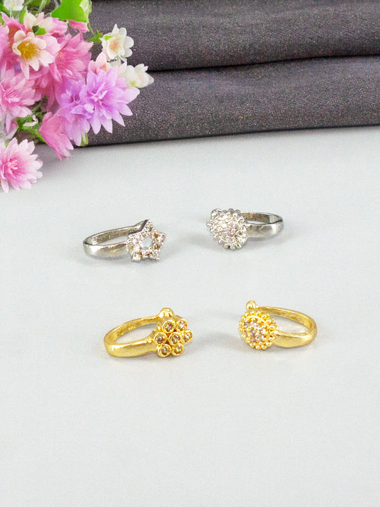 Set of 4 Silver & Gold Plated White AD Press On Nose Pins