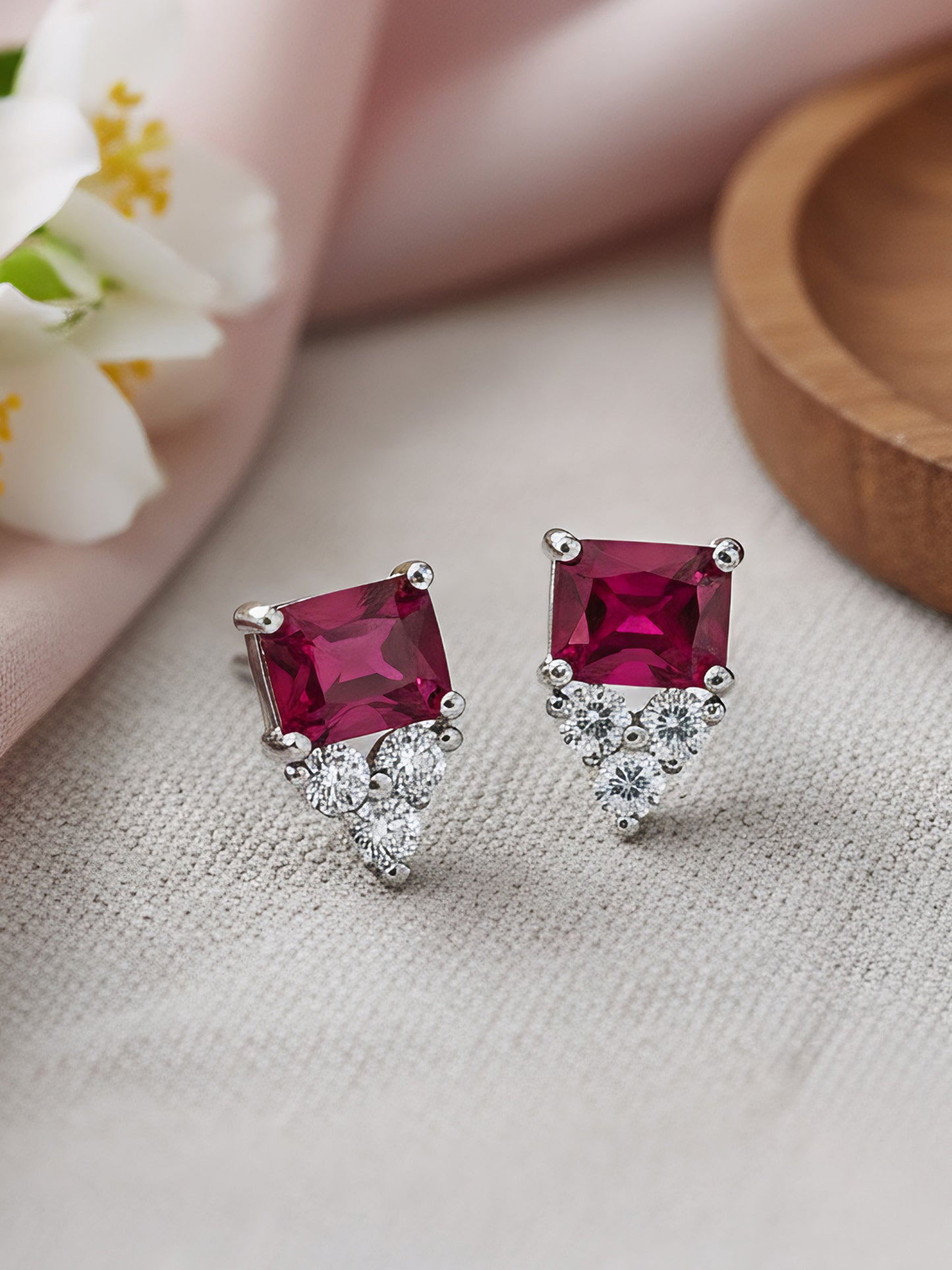 Rhodium Plated Red AD Studs for Women