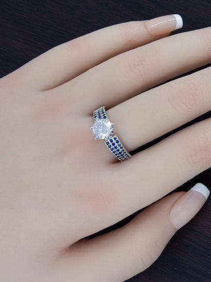 Silver-Plated American-Diamond Studded Adjustable Finger Ring