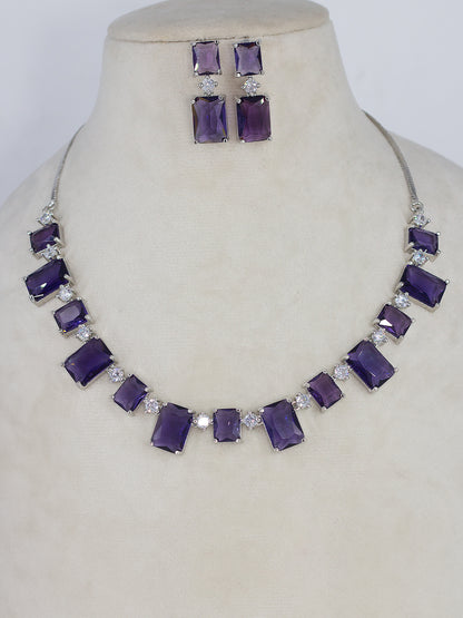 Purple Square Trendy American Diamond Jewellery Set