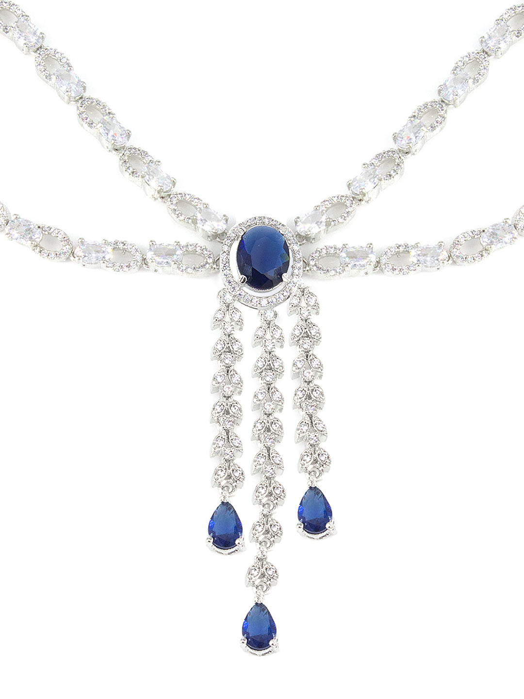 Silver Plated Blue AD Statement Jewellery Set