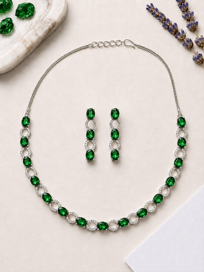 Silver Plated Green AD Choker Set for Women