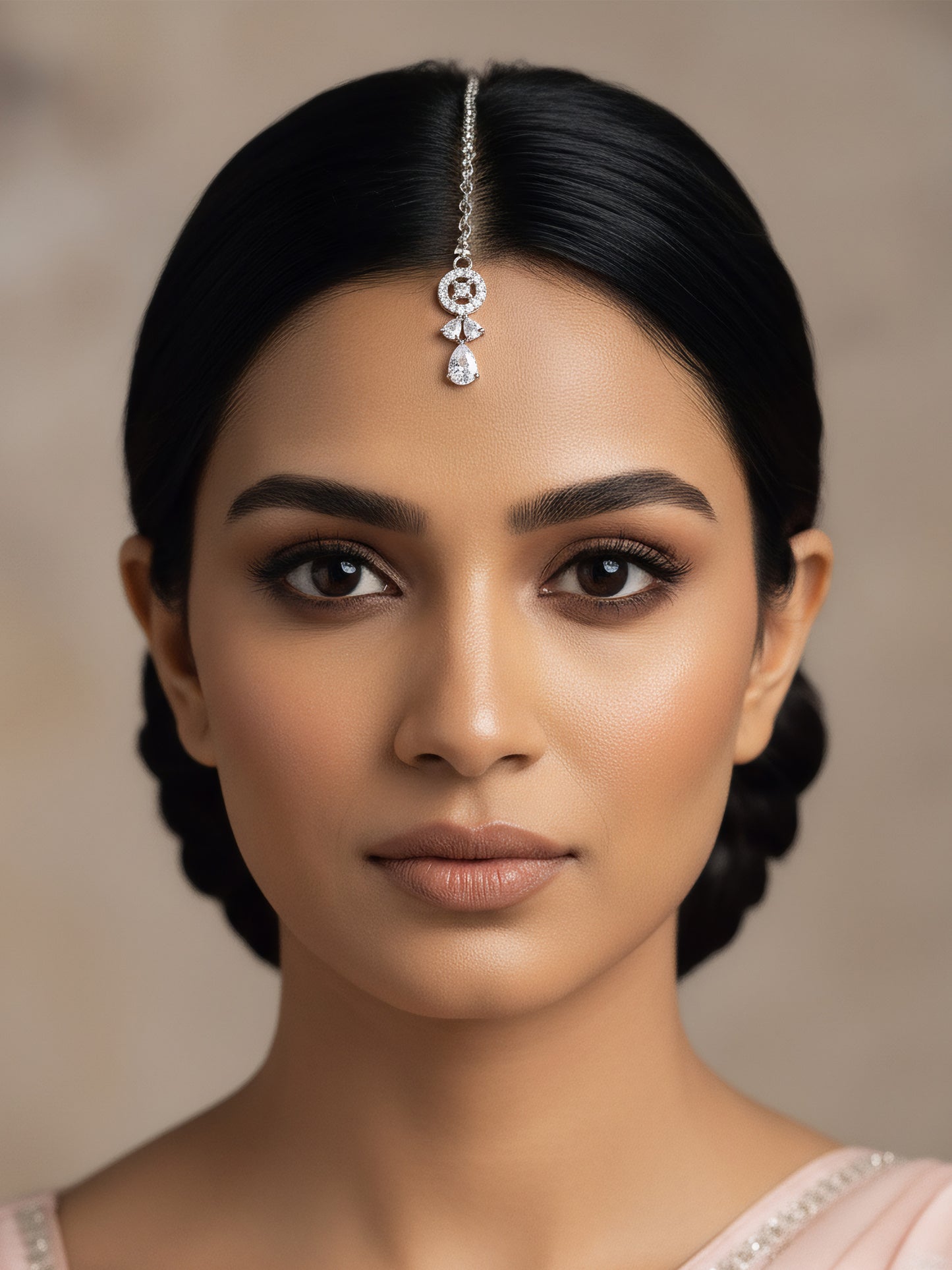 Silver Plated White AD Maang Tikka for Women
