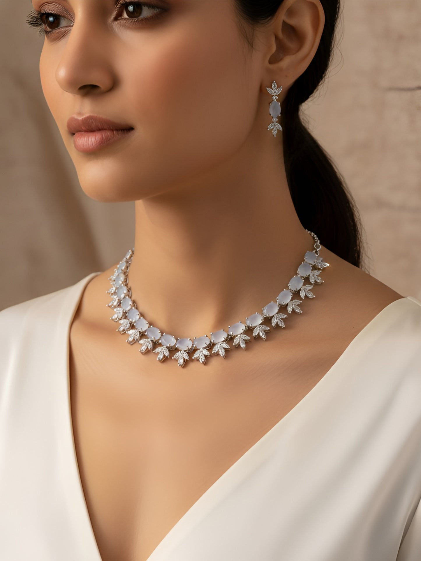 Silver Plated Grey American Diamond Choker Set