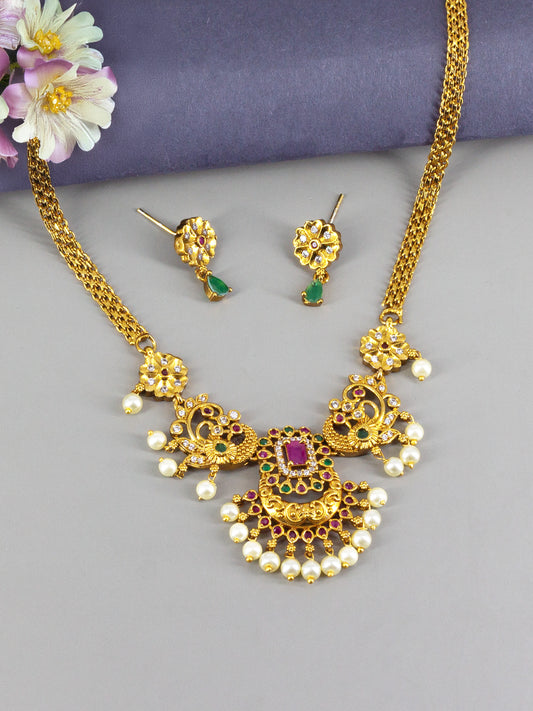 Gold Plated AD Temple Jewellery Set for Women
