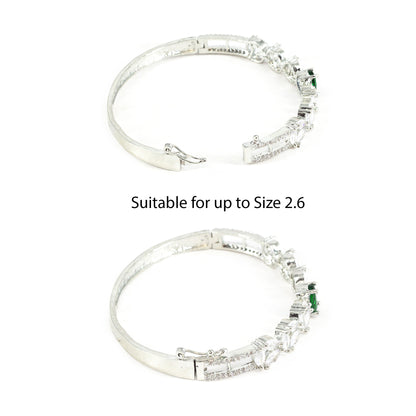 Silver Plated Green AD Minimal Bangle Bracelet for Women