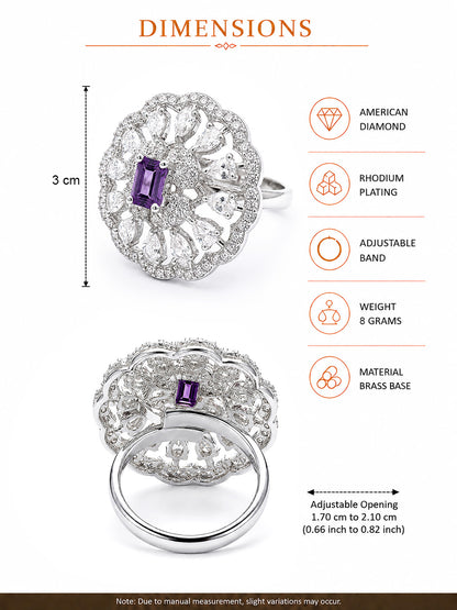 Rhodium Plated Purple AD Finger Ring for Women