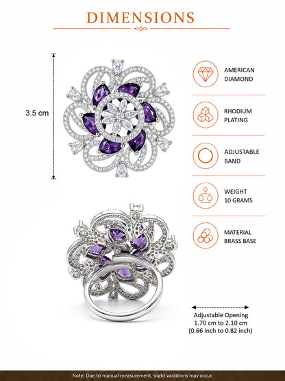 Silver Plated Purple AD Finger Ring for Women