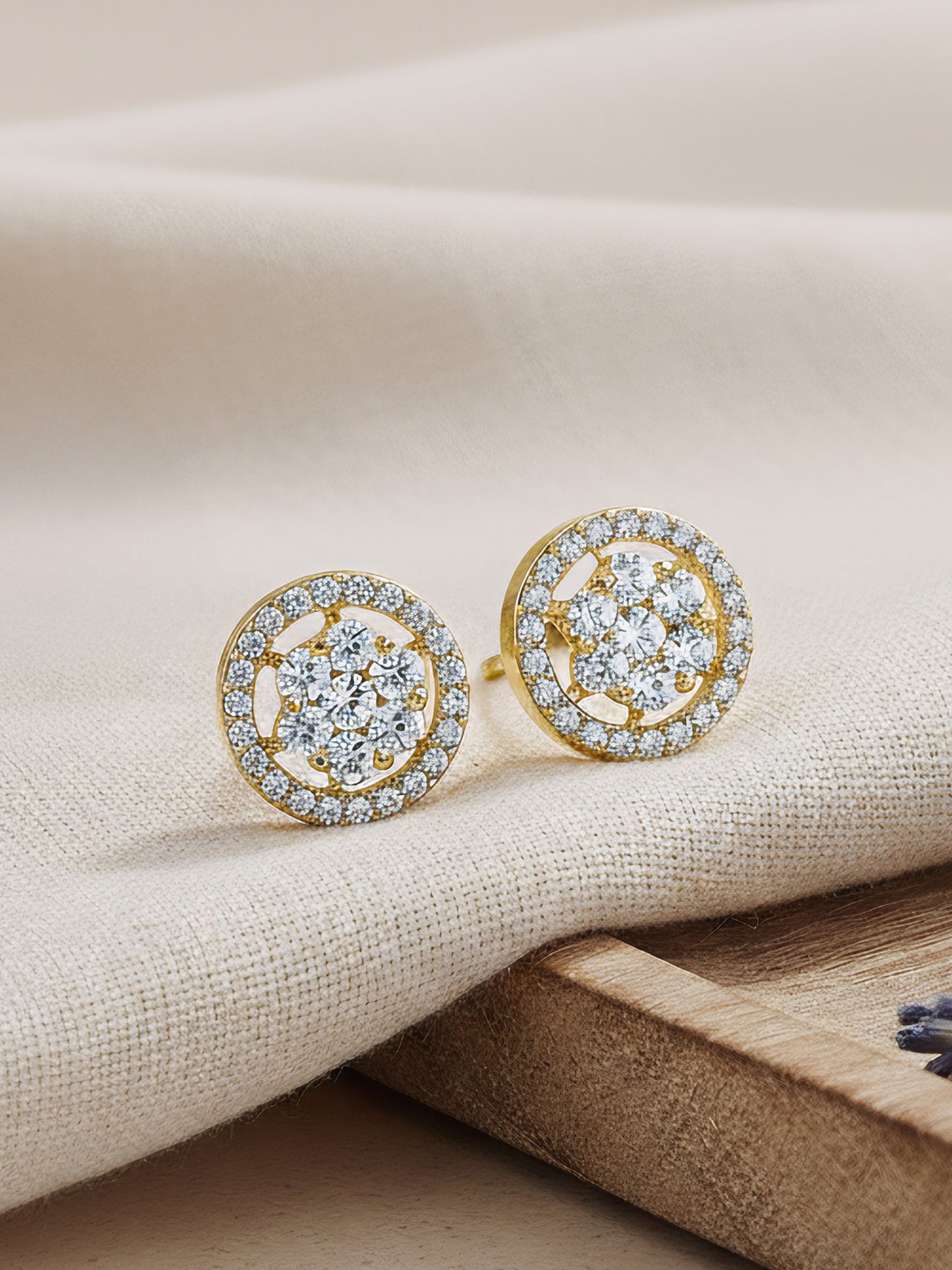 Gold Plated AD Round Stud Earring for Women