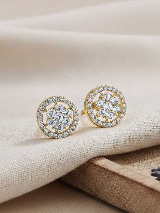 Gold Plated AD Round Stud Earring for Women