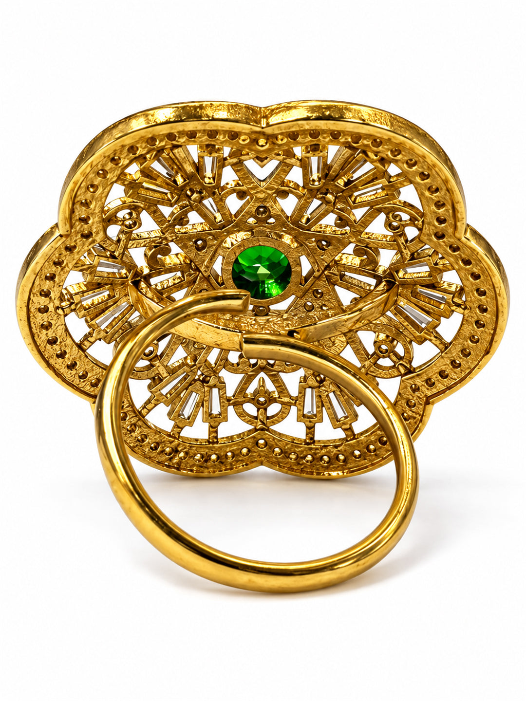 Antique Gold Plated Green AD Finger Ring for Women