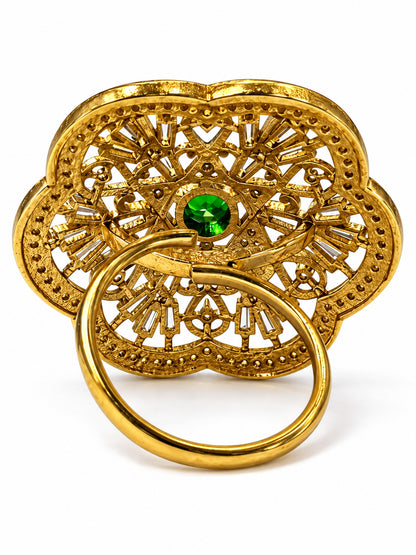 Antique Gold Plated Green AD Finger Ring for Women