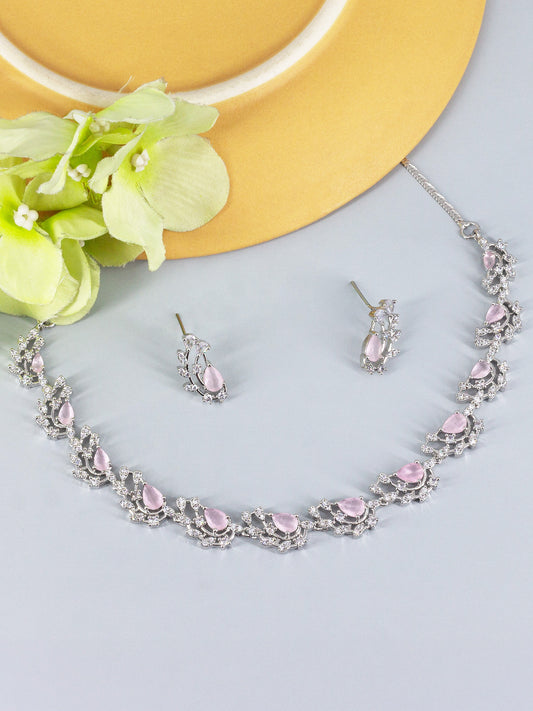 Silver Plated Pink American Diamond Designer Choker set for Women