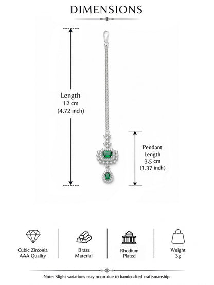 Silver Plated Green AD Maang Tikka for Women