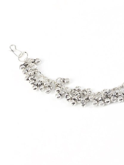 Silver Oxidised Rhinestone Jhumka Earrings with Chain