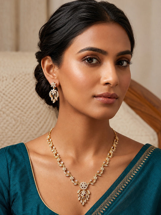 Gold Plated AD Floral Jewellery Set for Women