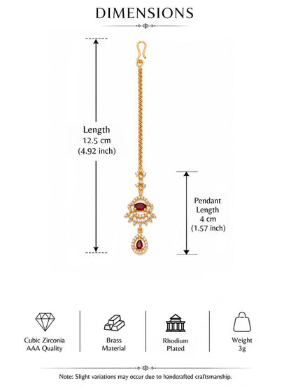 Gold Plated Red AD Maang Tikka for Women