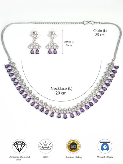 Silver Plated Purple AD Sleek Designer Jewellery Set