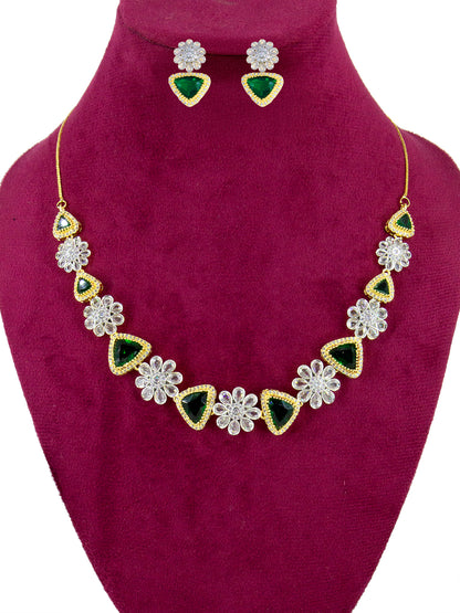 Gold Plated Green Designer Floral AD Jewellery Set