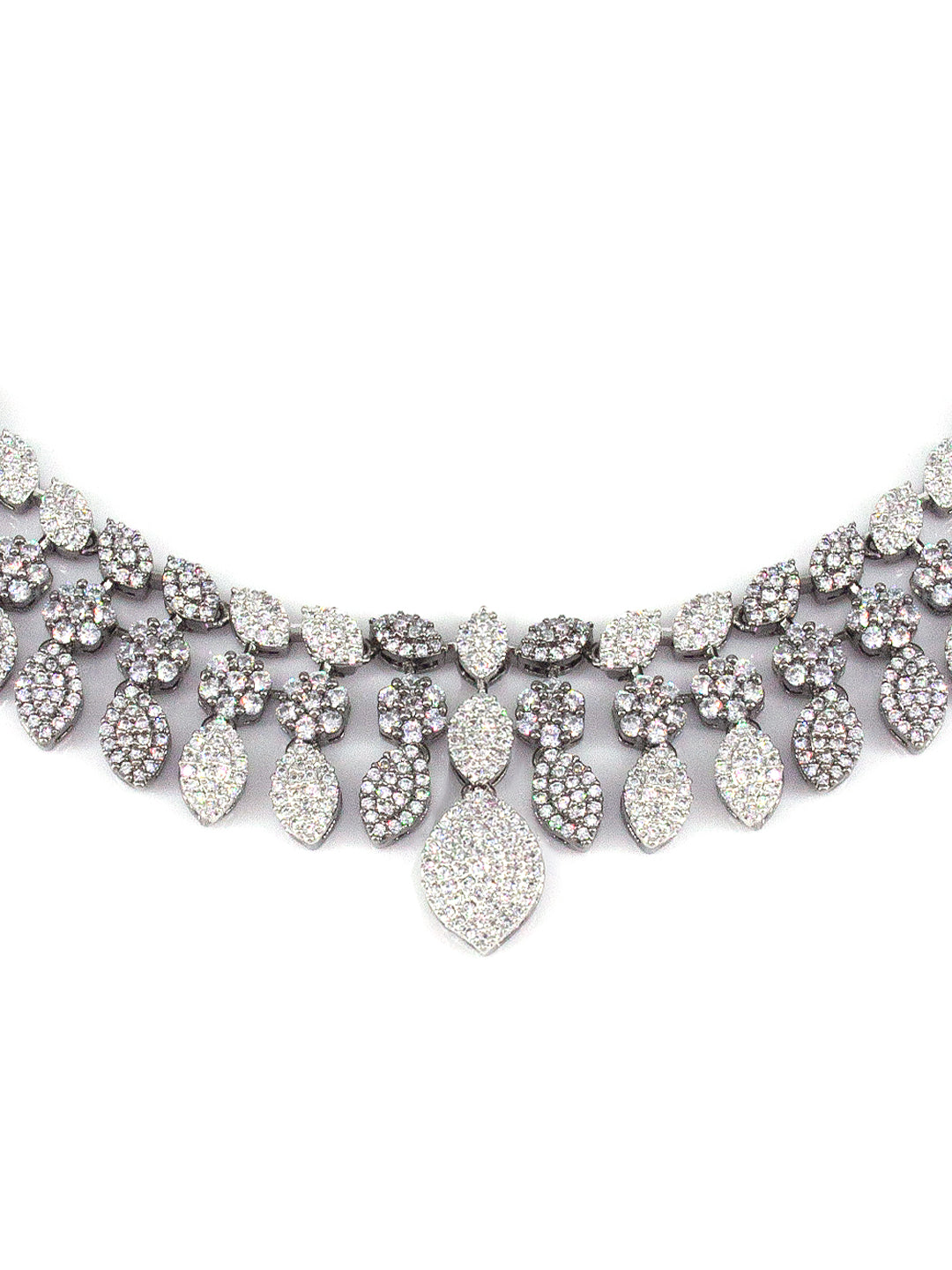 Silver Plated Black AD Floral Designer Jewellery Set