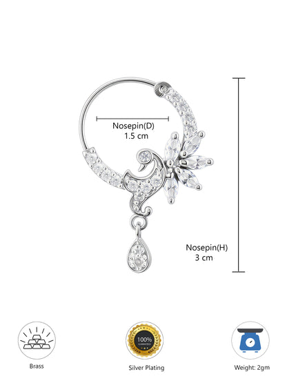 Silver Plated White AD Drop Nose Ring for Women