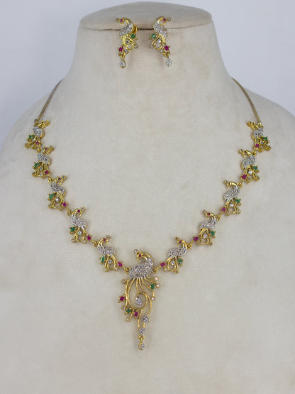 Peacock American Diamond Trendy Jewellery Set
