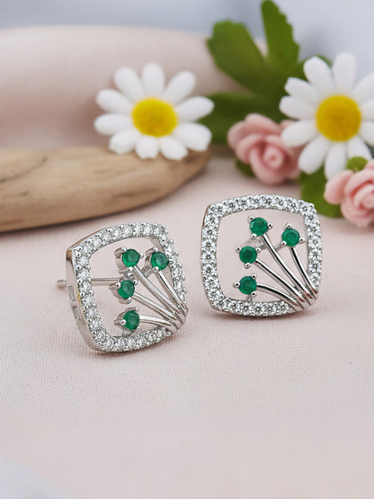 Silver Plated Green AD Studs For Women