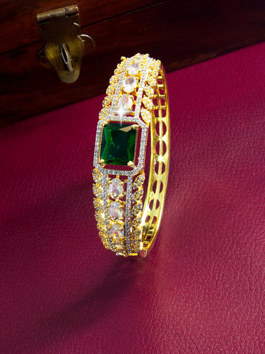 Gold Plated Green AD Cuff Bracelet For Women